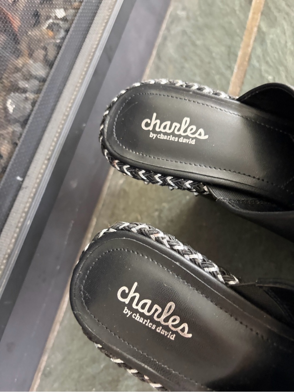 Charles By Charles David Black Open-Toe Braided Platform Wedge Mules - Picture 4 of 5